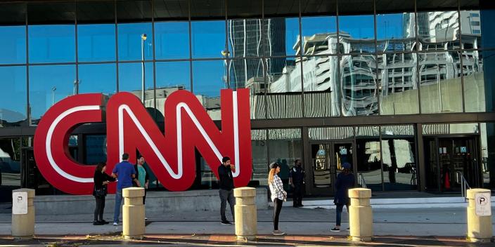 The CNN center is seen in downtown Atlanta, Georgia, on October 16, 2021.