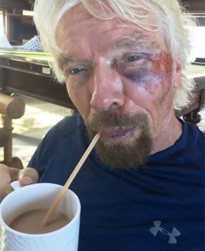 Branson drinking tea through a straw. Source: Virgin