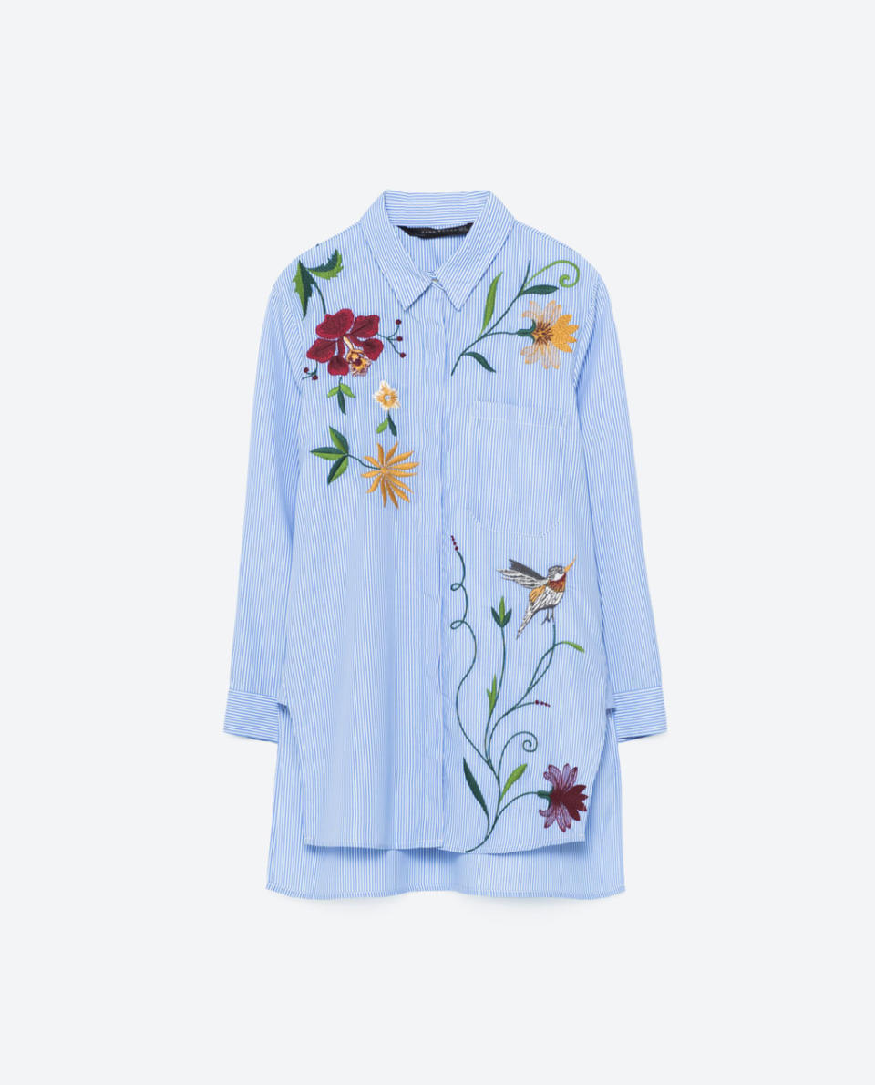 <p><i><a rel="nofollow noopener" href="http://www.zara.com/uk/en/woman/tops/view-all/embroidered-poplin-shirt-c733890p3644243.html" target="_blank" data-ylk="slk:Zara, £29.99;elm:context_link;itc:0;sec:content-canvas" class="link ">Zara, £29.99</a></i></p>