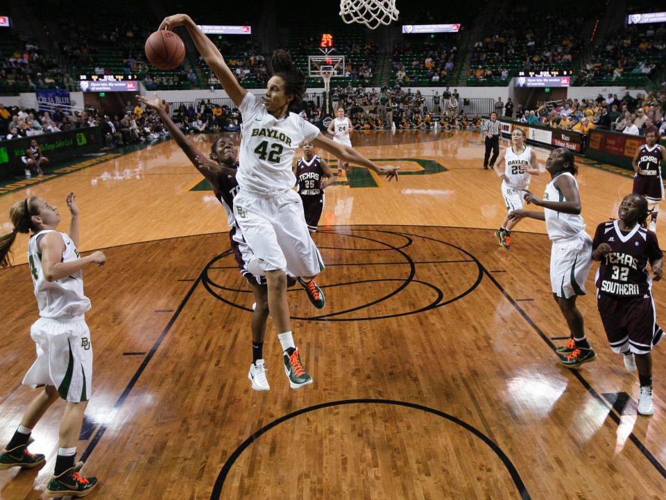 Brittney Griner blocks a shot.