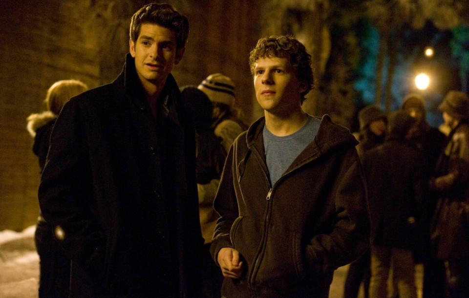 Andrew Garfield and Jesse Eisenberg in ‘The Social Network’Columbia