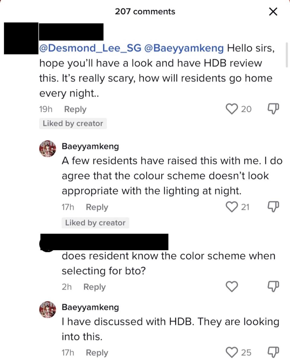 Tampines GRC MP Baey Yam Keng responded on TikTok about the colour scheme of the HDB flat.