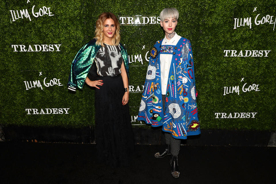 SANTA MONICA, CA - NOVEMBER 08: Tradesy CEO Tracy DiNunzio and Artist Illma Gore arrives at the Tradesy Showroom Opening on November 8, 2017 in Santa Monica, California. (Photo by Joe Scarnici/Getty Images for Tradesy)