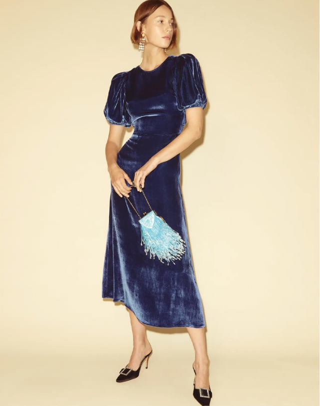 j crew blue velvet dress