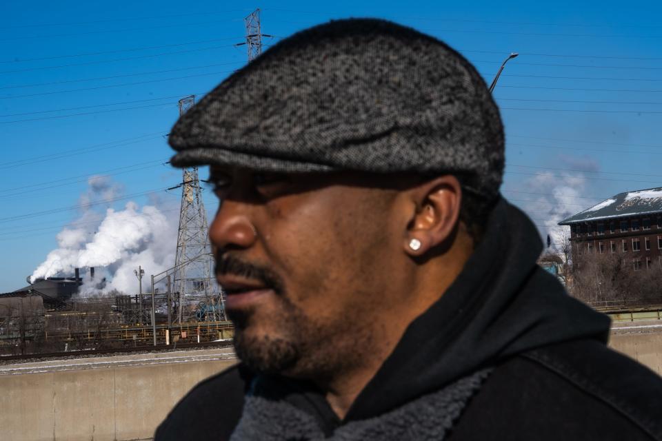 EJ Jenkins works at US Steel Gary Works. The local community in Gary, Indiana has suffered from the loss of manufacturing jobs as factories have closed.