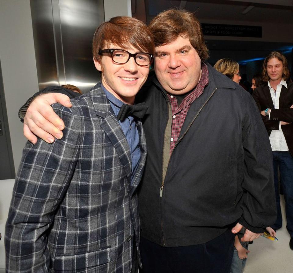 Drake Bell and Dan Schneider at the after party for <em>Merry Christmas, Drake & Josh!</em> in 2008