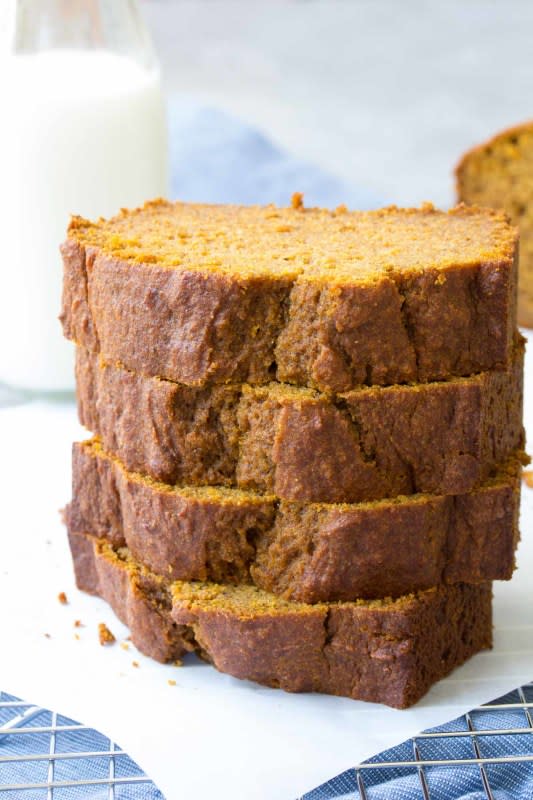 <p>Kristine's Kitchen Blog</p><p>This easy pumpkin bread is generously spiced and has a soft and tender crumb. This is the best moist pumpkin bread recipe, and it is so quick to make using just one bowl! </p><p><strong>Get the recipe: <em><a href="https://kristineskitchenblog.com/easy-pumpkin-bread/" rel="nofollow noopener" target="_blank" data-ylk="slk:Easy One-Bowl Pumpkin Bread;elm:context_link;itc:0;sec:content-canvas" class="link ">Easy One-Bowl Pumpkin Bread</a></em></strong></p>