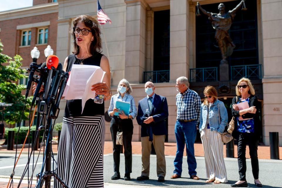 Ms Foley was joined outside the court by members of other victims’ families (Andrew Harnik/AP) (AP)