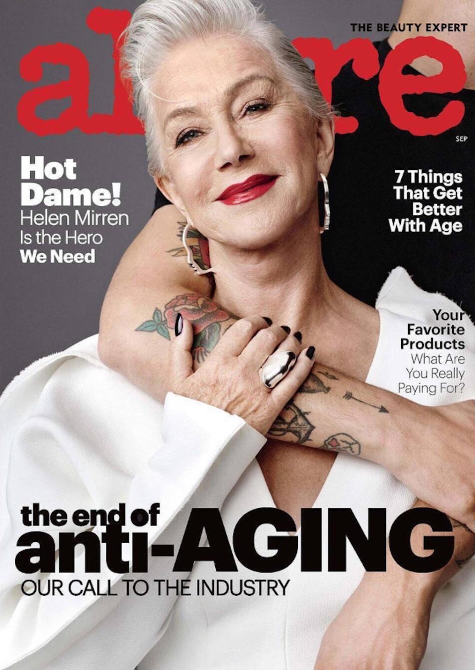 <p><em>Allure</em>’s September 2017 issue made news when it announced the magazine’s ban on the term “anti-aging.” The beautiful 72-year-old Mirren was on the cover to illustrate just how graceful aging can be. (Photo: Allure) </p>