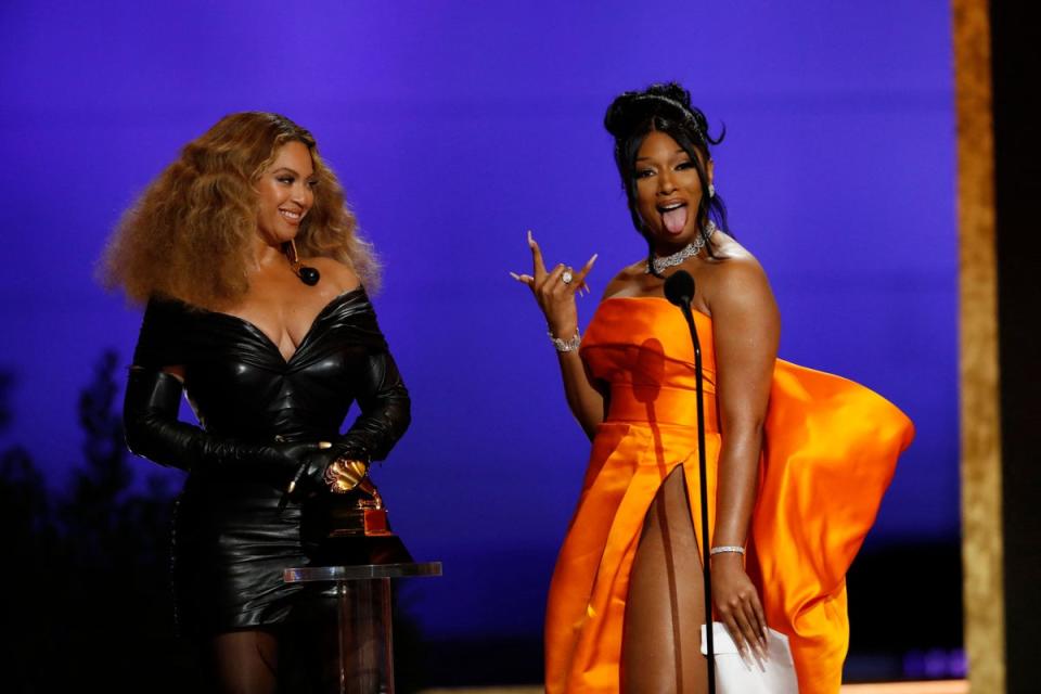 Beyonce and Megan Thee Stallion accept the Best Rap Performance award for 