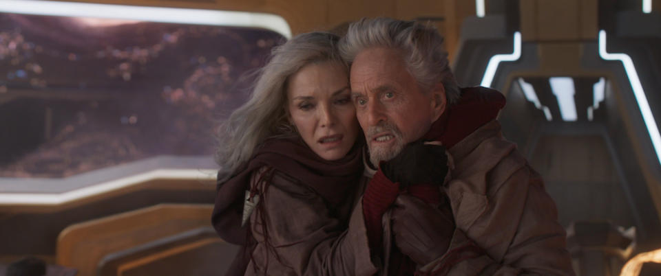 Michelle Pfieffer as Janet van Dyne and Michael Douglas as Hank Pym in Ant-Man and the Wasp: Quantumania. (Still: Marvel Studios)