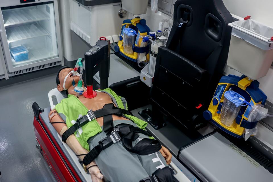 A specialized ambulance for transporting bodies undergoing cryopreservation was shown at a conference in Madrid in November 2022.