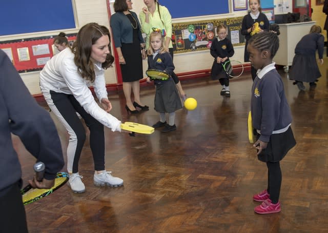 Kate during her 2018 visit to the Bond Primary School to see children during their tennis lessons. Arthur Edwards/The Sun