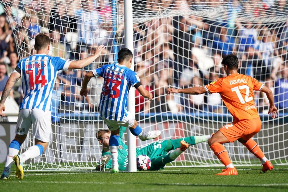 An effort by Yuta Nakayama, second left, crosses the line but is not given after the goal line technology fails to send a signal to the referee (Tim Goode/PA) (PA Wire)