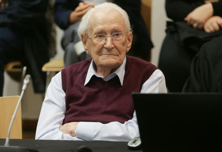 Former Nazi SS officer Oskar Groening listens to the verdict in his trial on July 15, 2015 at court in Lueneburg, northern Germany