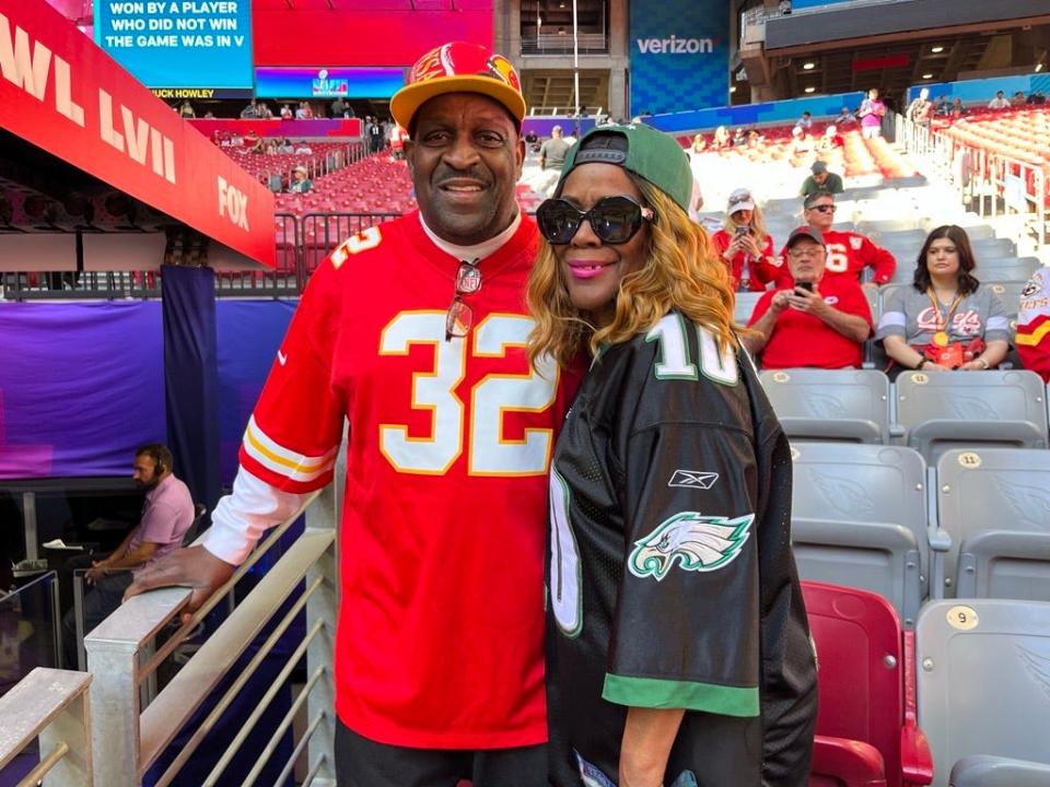 Rivalry runs deep for brother and sister Cornell Brooks and Darlene Brooks, pictured at Super Bowl 57 at State Farm Stadium.