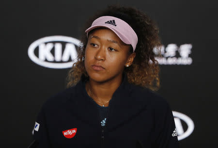 FILE PHOTO: Tennis - Australian Open - Women's Singles Final - Melbourne Park, Melbourne, Australia, January 26, 2019. Japan's Naomi Osaka attends a news conference after winning her match against Czech Republic's Petra Kvitova. REUTERS/Adnan Abidi