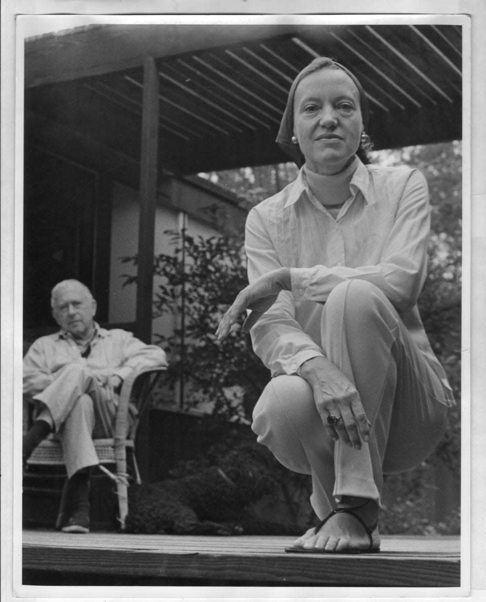 Marcel Breuer (left) sits with his wife Connie (right) outside their Wellfleet cottage.