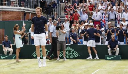 Tennis - Great Britain v France - Davis Cup World Group Quarter Final - Queen?s Club, London - 18/7/15 Great Britain's Andy Murray celebrates after winning his doubles match Action Images via Reuters / Andrew Boyers Livepic