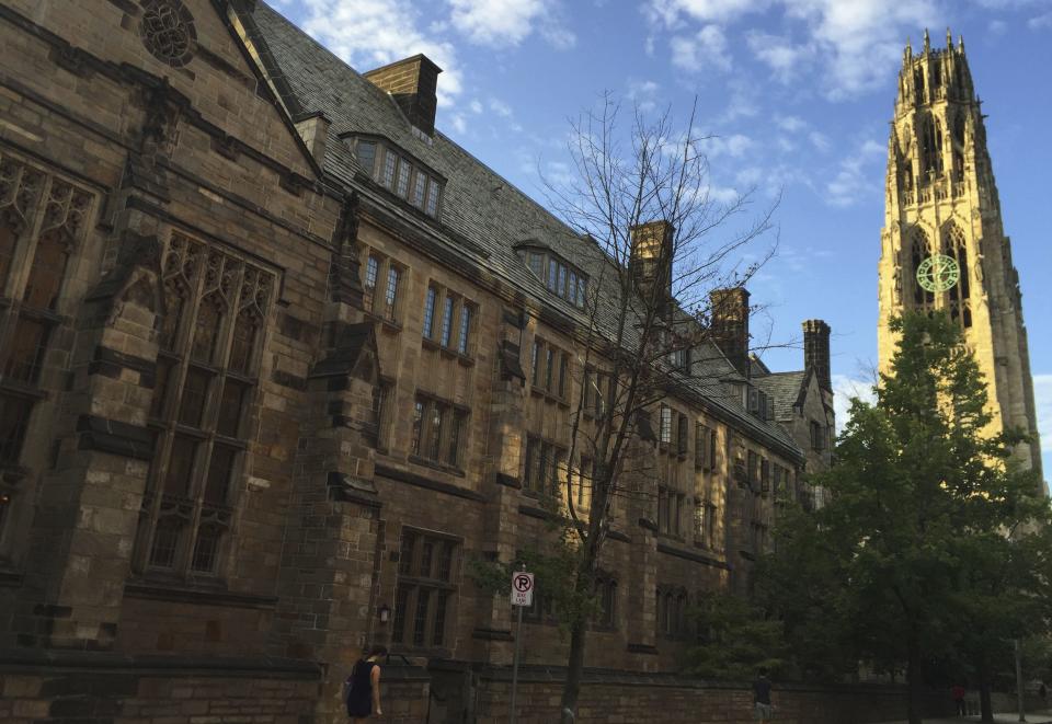 This Sept. 9, 2016, photo shows Harkness Tower on the campus of Yale University in New Haven, Conn. | Beth J. Harpaz, Associated Press