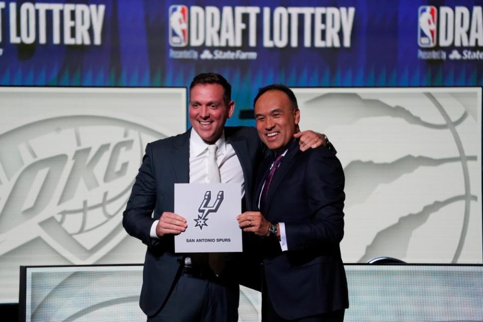 Peter J. Holt and Mark Tatum after the 2023 draft lottery