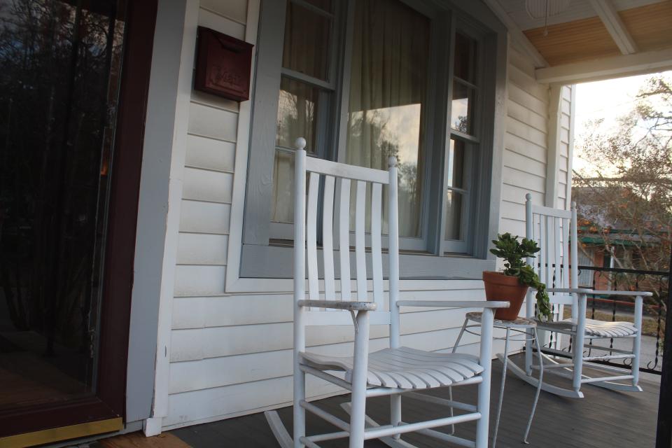 The front porch of her Linda Pearce Thomas's home on Nov. 29. Pearce Thomas founded and served as the executive director of Elderhaus in Wilmington for more than 30 years. These days she hosts conversations on her front porch -- which she calls her Front Porch Pulpit -- with friends, neighbors and Wilmington leaders.