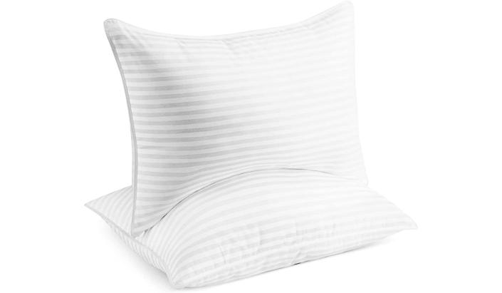 A pair of striped pillows. 