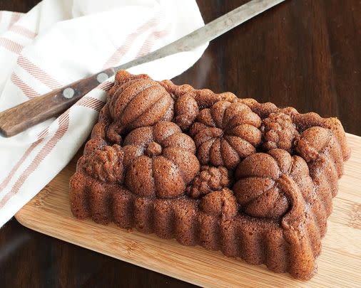 A harvest bounty loaf pan sure to make all of your pumpkin breads look like absolute perfection