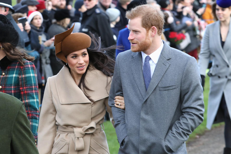 Meghan Markle and Prince Harry attend Christmas Day Church service at Church of St Mary Magdalene on December 25, 2017 in King's Lynn, England.