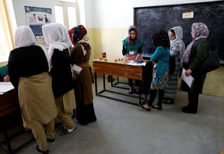 Afghan women arrive at a voter registration centre to register for the upcoming parliamentary and district council elections in Kabul, Afghanistan April 23, 2018.REUTERS/Mohammad Ismail