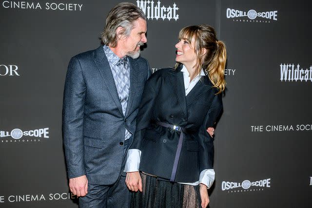 <p>Roy Rochlin/Getty Images</p> Ethan Hawke (left) and Maya Hawke attend a screening of 'Wildcat'