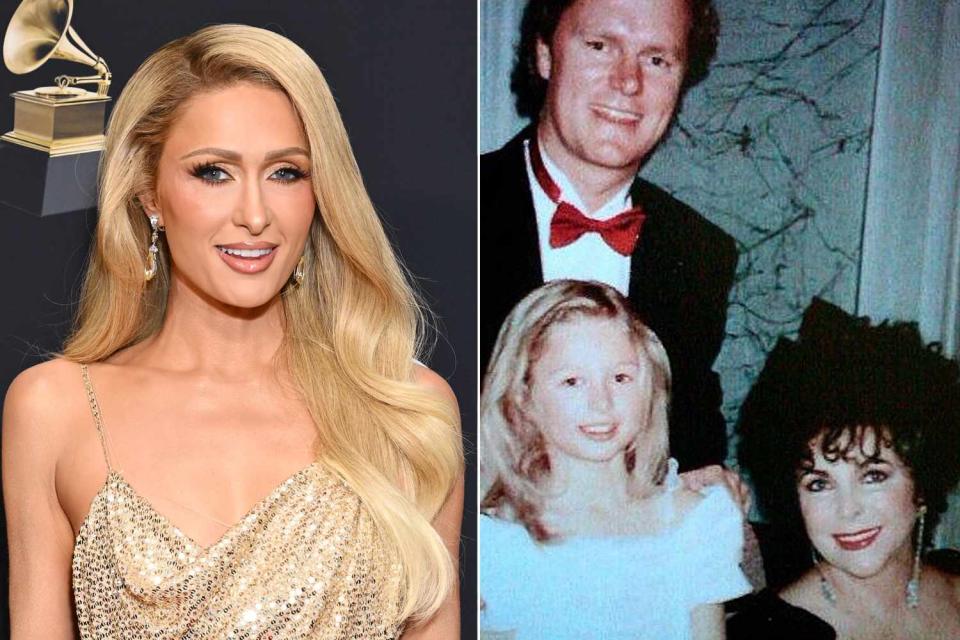 <p>Gilbert Flores/Billboard via Getty Images; Paris Hilton/Instagram</p> Paris Hilton posted an old photo with Elizabeth Taylor and her dad Rick Hilton on what would have been the icon