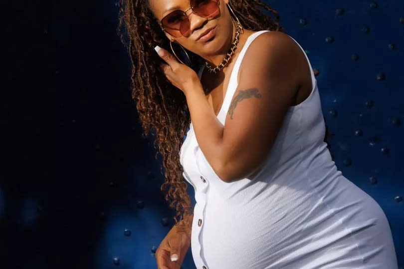 Bristol music star Krush, who has been added to the line-up for the BS3 Live event at Ashton Gate in June. Pictured  in Fishponds park, Friday 10  May 2024, and at nine months pregnant.