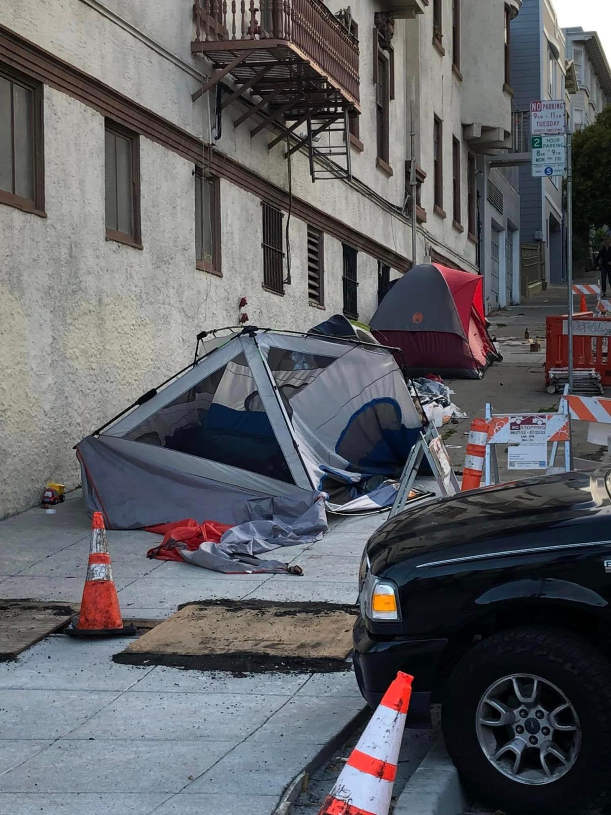 Tents in the Castro District of San Francisco in July 2022.