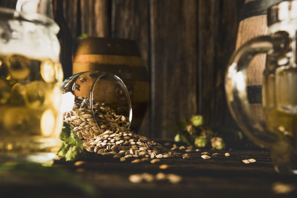 Beer background with brewing ingredients