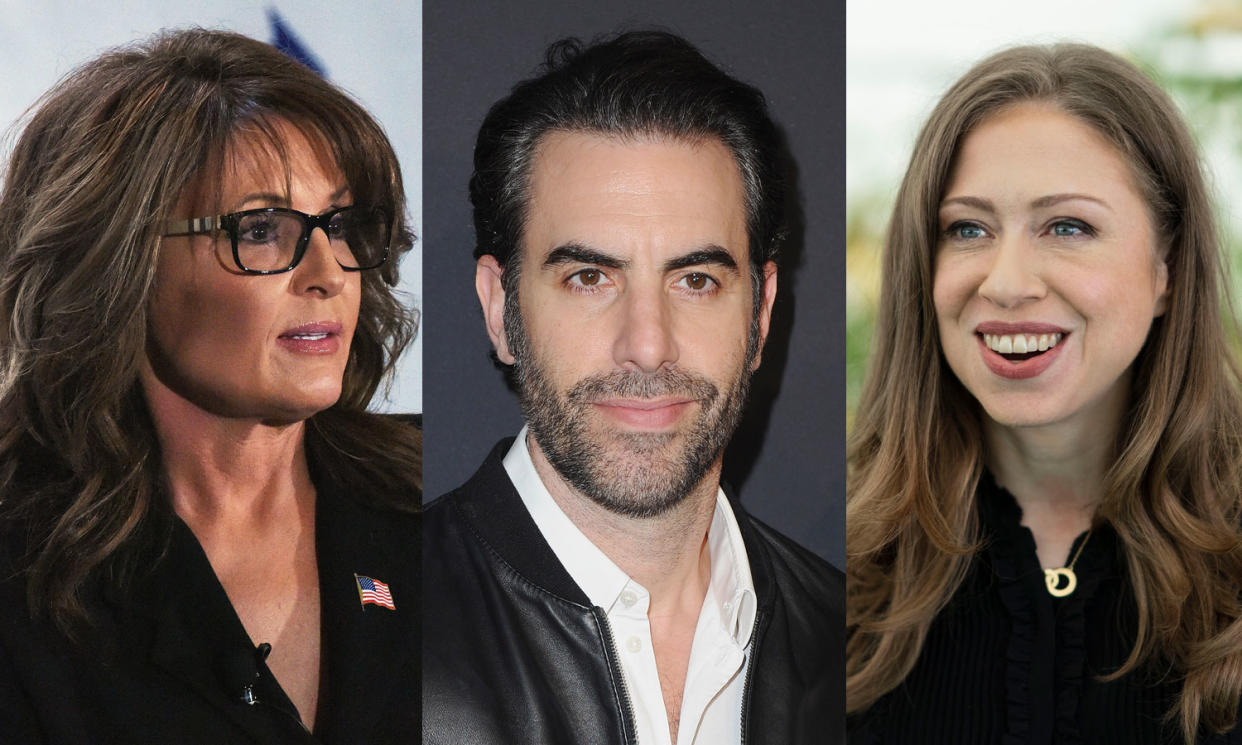 Sarah Palin, Sacha Baron Cohen, and Chelsea Clinton. (Photos: Getty Images)