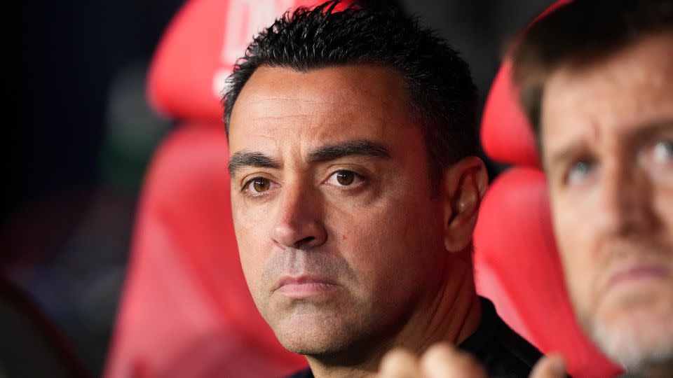 Xavi looks on prior to the LaLiga match between Osasuna and Barcelona at Estadio El Sadar on September 3. - Juan Manuel Serrano Arce/Getty Images