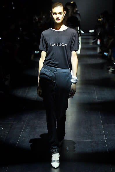 <p>This PG shirt reads “3 Million,” referencing the number by which Democratic presidential candidate Hillary Clinton won the popular vote, despite President Trump’s claims of widespread voter fraud. (Photo: Getty Images) </p>