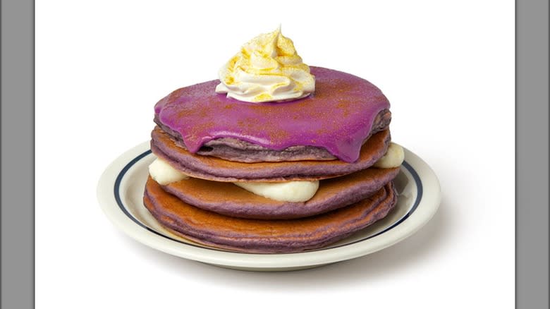 purple pancakes on plate