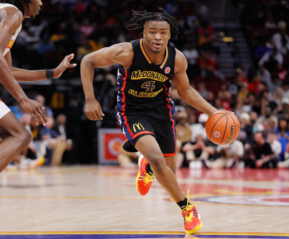 Isaiah Collier was the No. 1 recruit coming out of high school and will play alongside Bronny James at USC this season. (Michael Hickey/Getty Images)