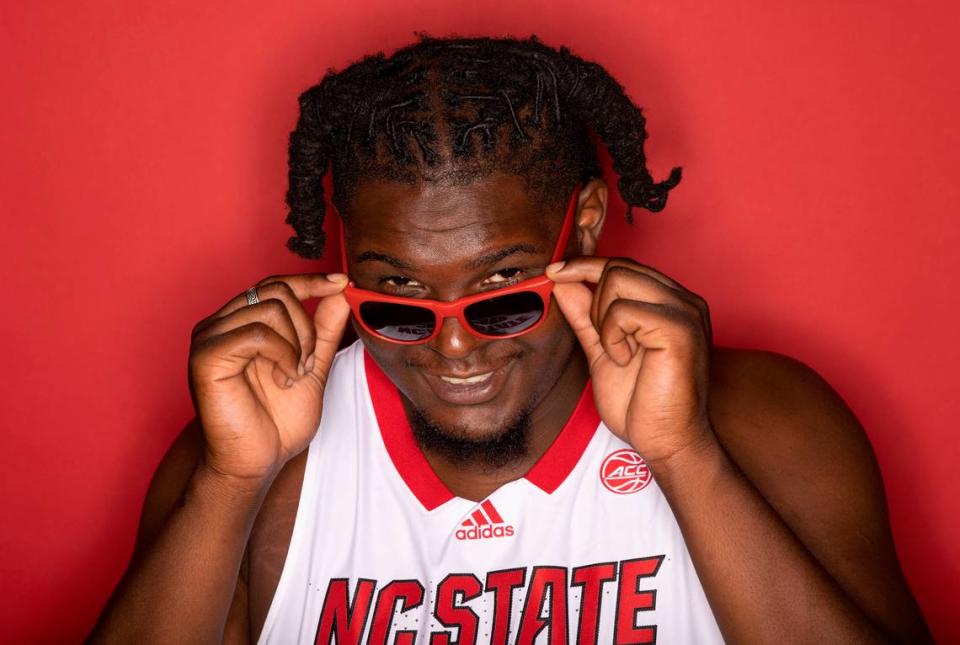 N.C. State’s D.J. Burns poses for a portrait during the Wolfpack men’s basketball media day on Thursday, Sept. 21, 2023, in Raleigh, N.C.