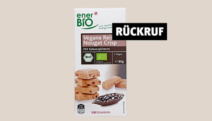 Rossmann hat den Rückruf der Schokolade “Vegane Reis-Nougat Crisp” bekanntgegeben. (Bild: Rossmann)