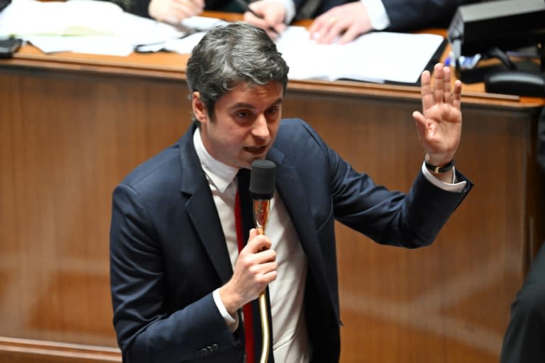 Gabriel Attal lors de la séance des questions au Premier ministre le 3 avril 2024 à l'Assemblée nationale à Paris (Bertrand GUAY)