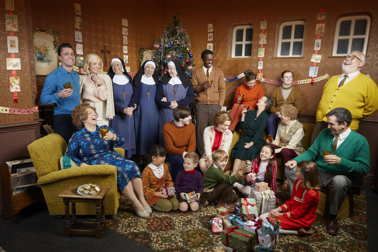  The Call the Midwife cast posing for the Christmas special 2023 . 