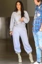 <p>In a grey sweatsuit, Yeezy jewelry, and Yeezy lace-up ankle boots while out in LA.</p>