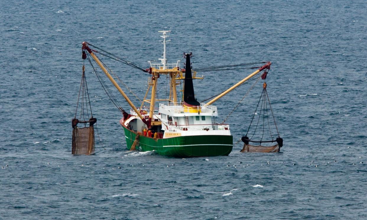 <span>A trawler lowers its nets. ‘Industrial fishing is designed to kill marine life as efficiently as possible,’ says Oceana UK. </span><span>Photograph: Andy Myatt/Alamy</span>