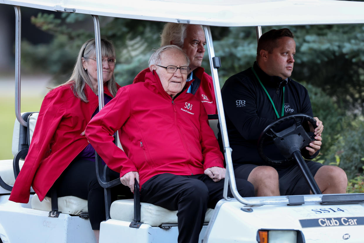 SUN VALLEY, IDAHO - JULY 13: Warren Buffett, Chairman and CEO of Berkshire Hathaway, makes his way to a morning session at the Allen & Company Sun Valley Conference on July 13, 2023 in Sun Valley, Idaho. Every July, some of the world's most wealthy and powerful figures from the media, finance, technology and political spheres converge at the Sun Valley Resort for the exclusive weeklong conference. (Photo by Kevin Dietsch/Getty Images)