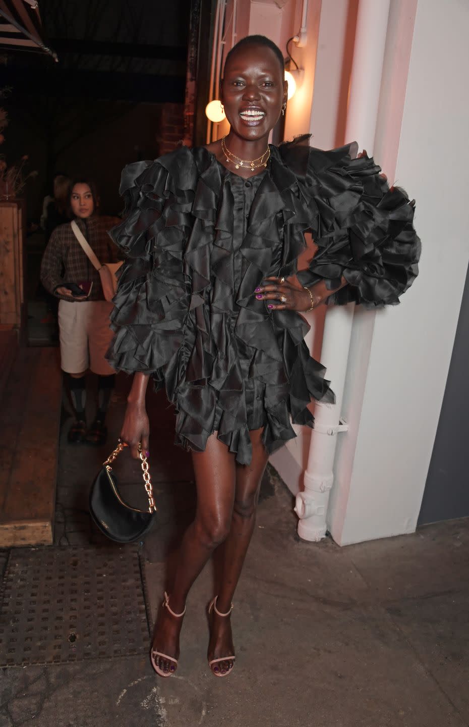 Ajak Deng attends the opening night party of London Fashion Week February 2022 hosted by the British Fashion Council and Clearpay at Bistrotheque