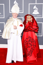 Nicki always goes for the shock factor and in 2012 she arrived on the red carpet linking arms with a man dressed as the Pope. Meanwhile Nicki stood by his side completely covered up in a red dress and cape. We're still baffled.