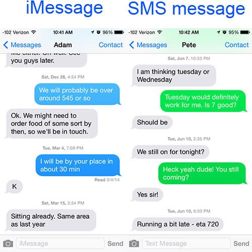 Android users appear as “green bubbles” in texts to iPhones. DifferenceBetween.net